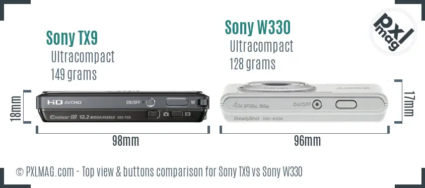 Sony TX9 vs Sony W330 top view buttons comparison