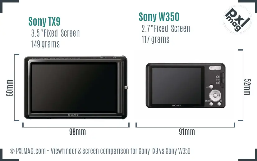 Sony TX9 vs Sony W350 Screen and Viewfinder comparison