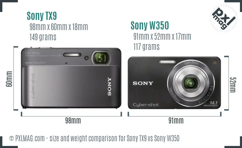Sony TX9 vs Sony W350 size comparison