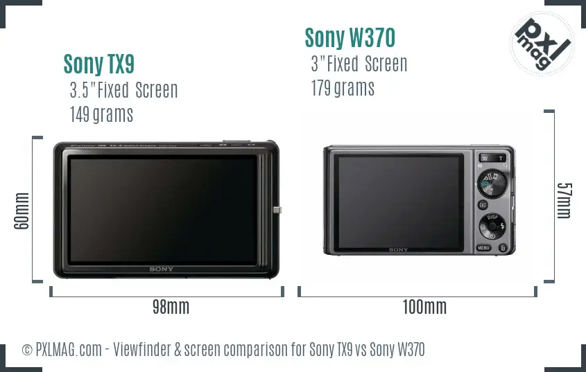 Sony TX9 vs Sony W370 Screen and Viewfinder comparison