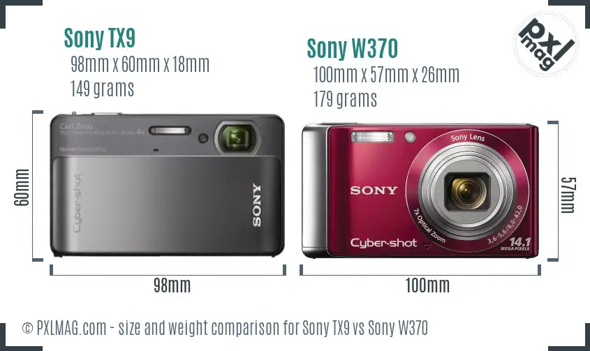 Sony TX9 vs Sony W370 size comparison