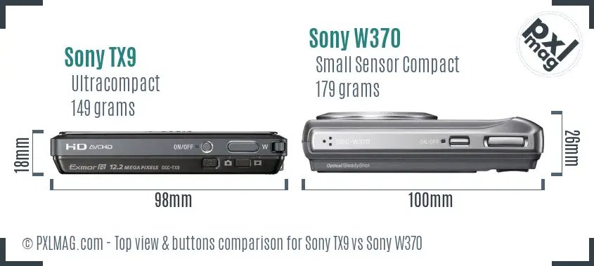 Sony TX9 vs Sony W370 top view buttons comparison