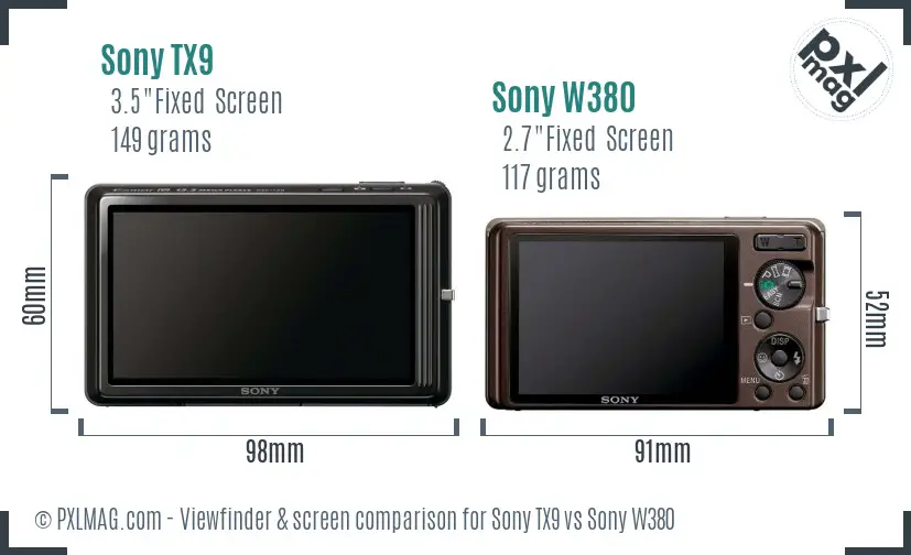Sony TX9 vs Sony W380 Screen and Viewfinder comparison