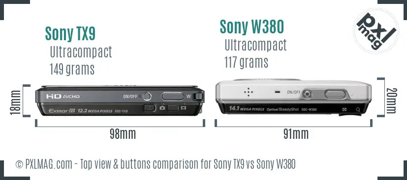 Sony TX9 vs Sony W380 top view buttons comparison