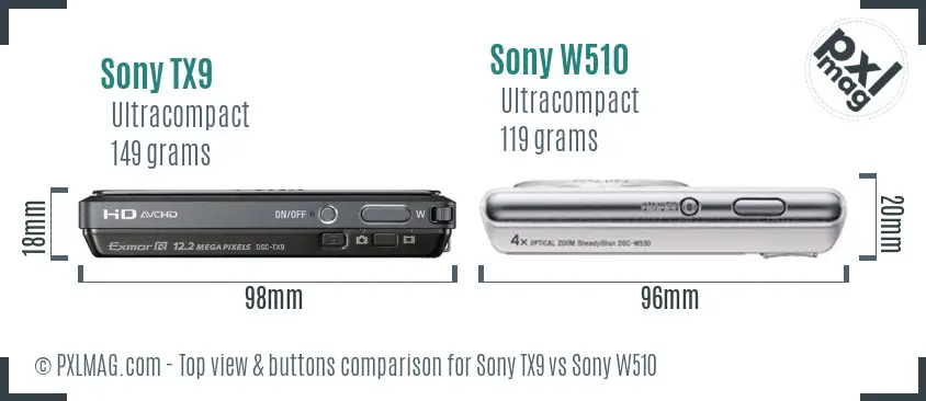 Sony TX9 vs Sony W510 top view buttons comparison