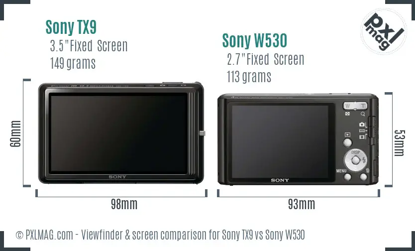 Sony TX9 vs Sony W530 Screen and Viewfinder comparison
