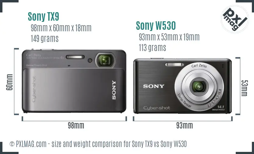 Sony TX9 vs Sony W530 size comparison