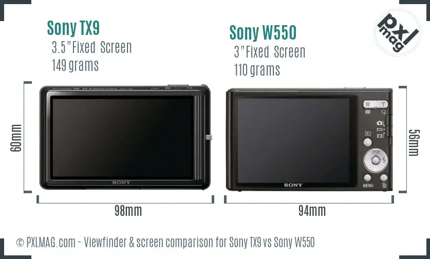 Sony TX9 vs Sony W550 Screen and Viewfinder comparison