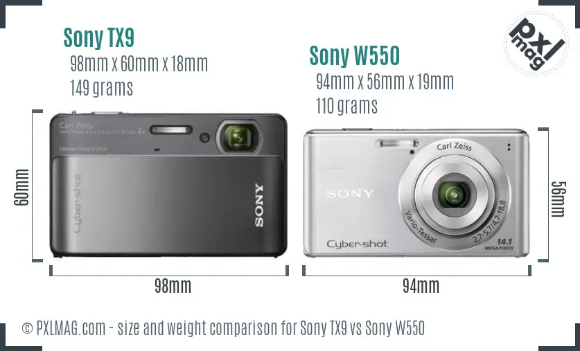 Sony TX9 vs Sony W550 size comparison