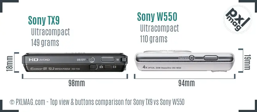 Sony TX9 vs Sony W550 top view buttons comparison