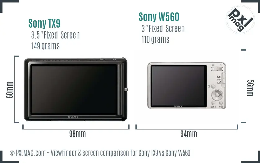 Sony TX9 vs Sony W560 Screen and Viewfinder comparison