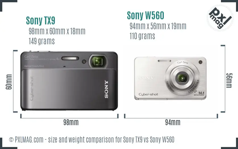Sony TX9 vs Sony W560 size comparison