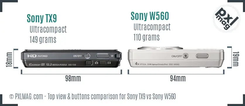 Sony TX9 vs Sony W560 top view buttons comparison