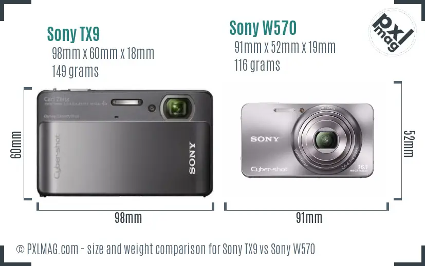 Sony TX9 vs Sony W570 size comparison
