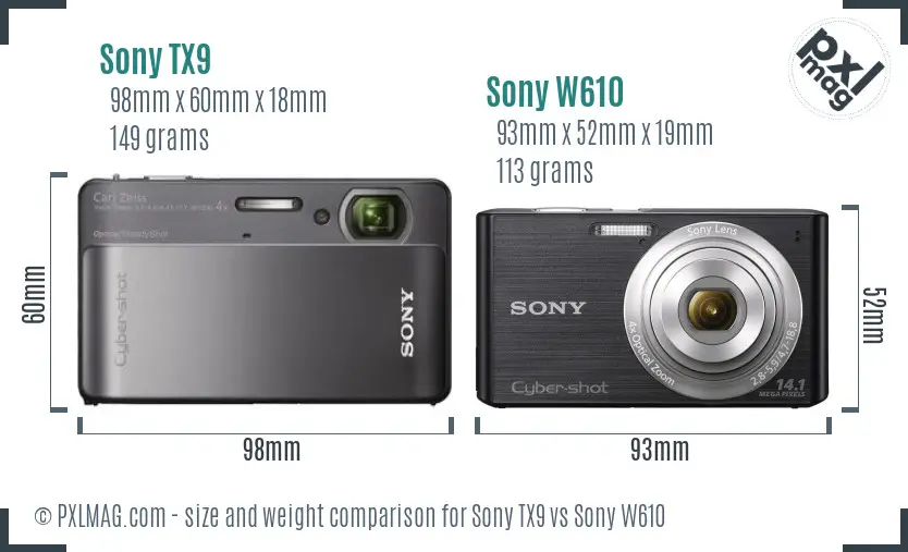 Sony TX9 vs Sony W610 size comparison