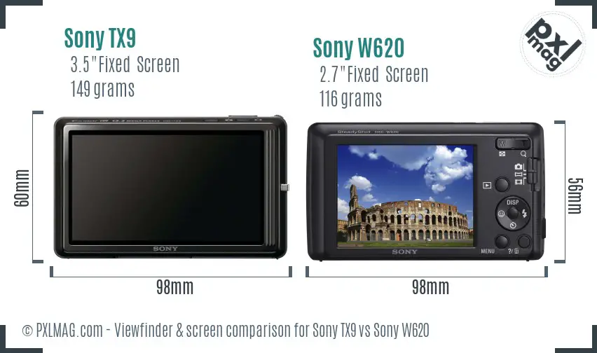 Sony TX9 vs Sony W620 Screen and Viewfinder comparison
