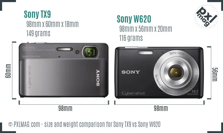 Sony TX9 vs Sony W620 size comparison