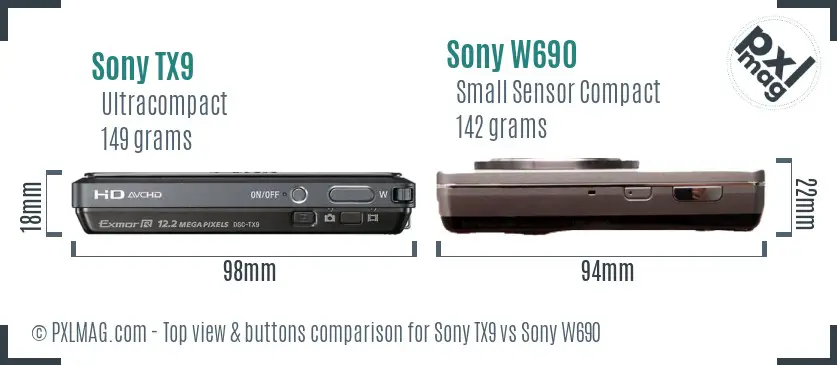 Sony TX9 vs Sony W690 top view buttons comparison