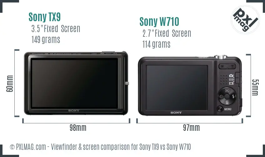 Sony TX9 vs Sony W710 Screen and Viewfinder comparison