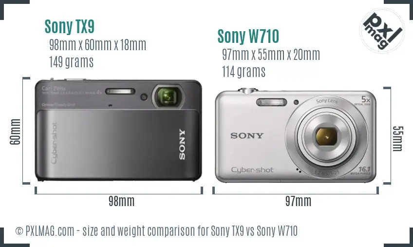 Sony TX9 vs Sony W710 size comparison