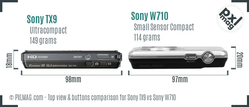 Sony TX9 vs Sony W710 top view buttons comparison