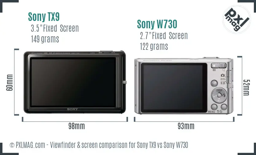 Sony TX9 vs Sony W730 Screen and Viewfinder comparison