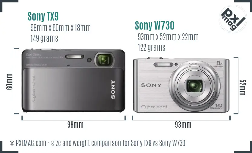 Sony TX9 vs Sony W730 size comparison