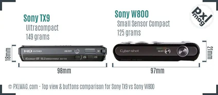 Sony TX9 vs Sony W800 top view buttons comparison