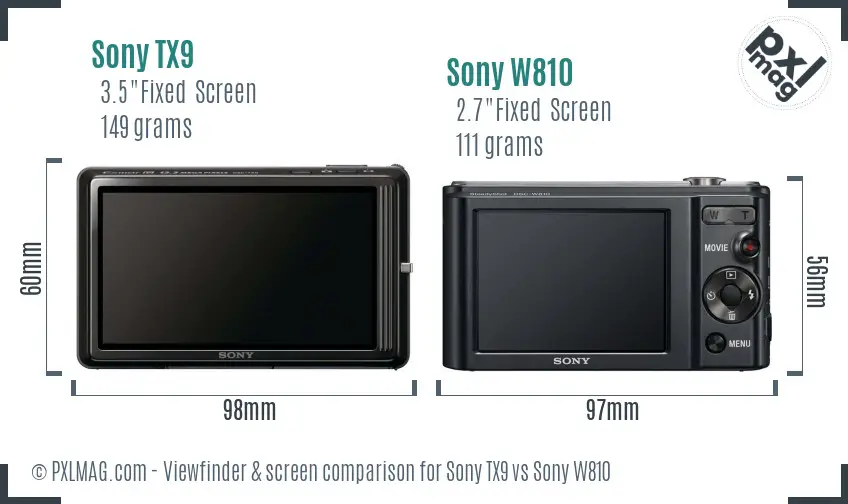 Sony TX9 vs Sony W810 Screen and Viewfinder comparison