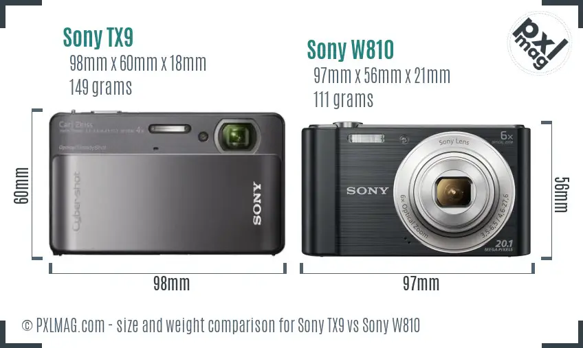 Sony TX9 vs Sony W810 size comparison