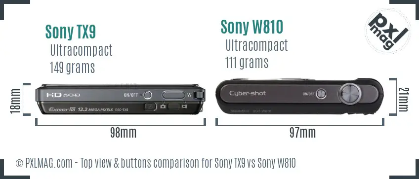 Sony TX9 vs Sony W810 top view buttons comparison
