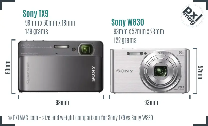 Sony TX9 vs Sony W830 size comparison