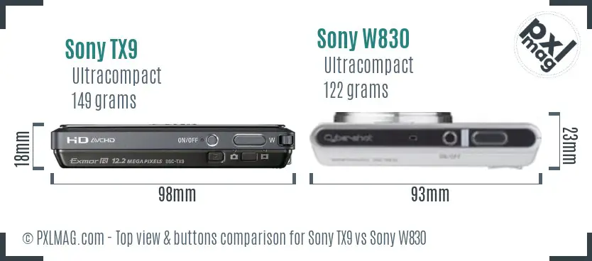 Sony TX9 vs Sony W830 top view buttons comparison