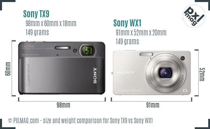 Sony TX9 vs Sony WX1 size comparison