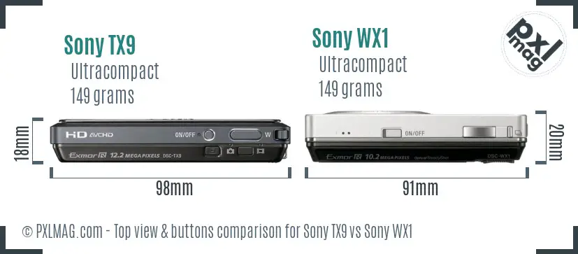 Sony TX9 vs Sony WX1 top view buttons comparison