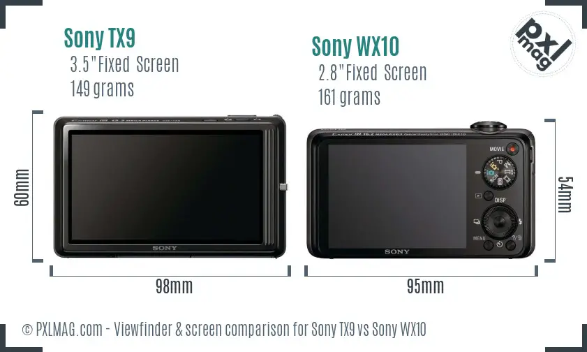 Sony TX9 vs Sony WX10 Screen and Viewfinder comparison