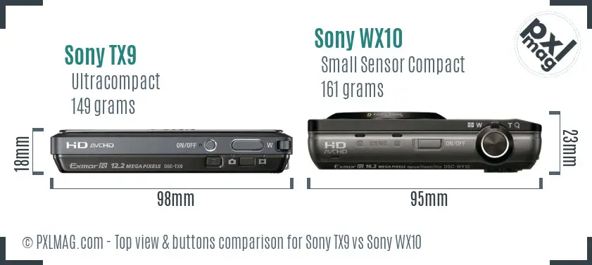 Sony TX9 vs Sony WX10 top view buttons comparison