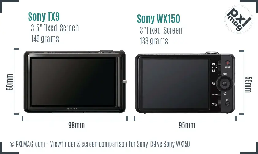 Sony TX9 vs Sony WX150 Screen and Viewfinder comparison