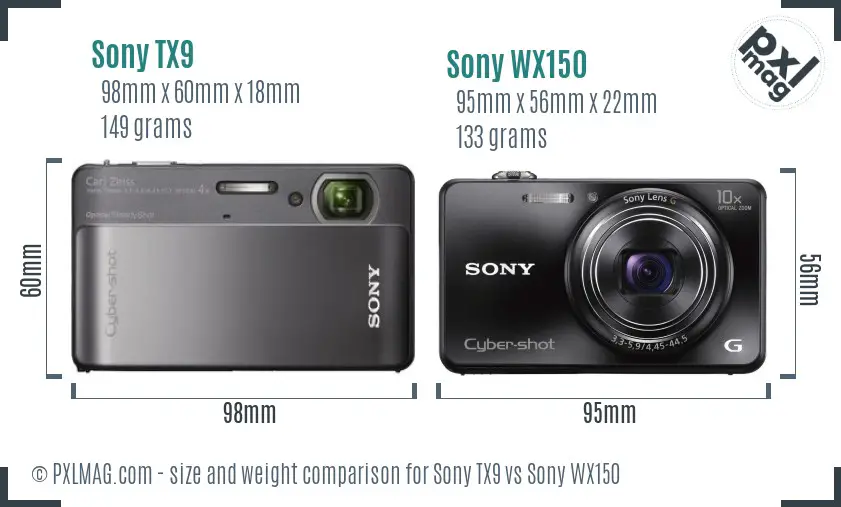 Sony TX9 vs Sony WX150 size comparison