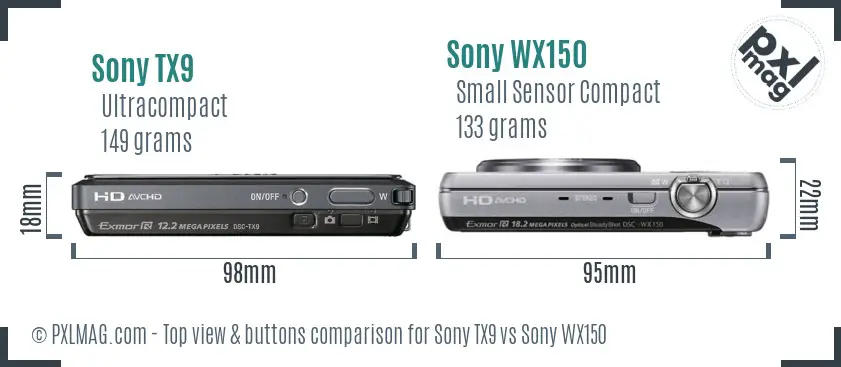Sony TX9 vs Sony WX150 top view buttons comparison