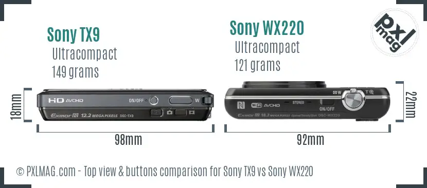 Sony TX9 vs Sony WX220 top view buttons comparison