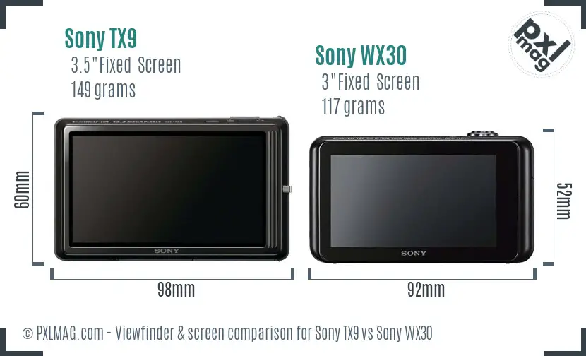 Sony TX9 vs Sony WX30 Screen and Viewfinder comparison