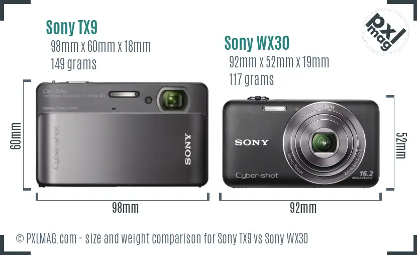 Sony TX9 vs Sony WX30 size comparison