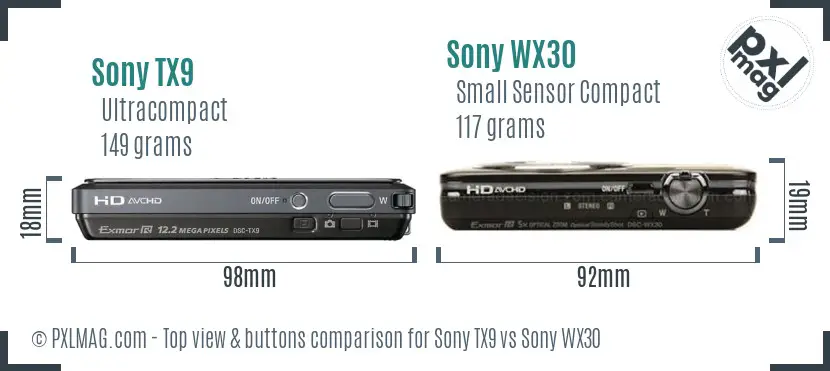 Sony TX9 vs Sony WX30 top view buttons comparison