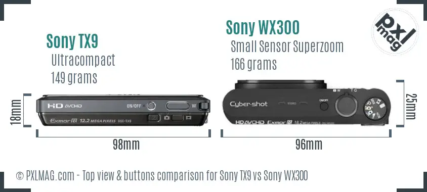 Sony TX9 vs Sony WX300 top view buttons comparison