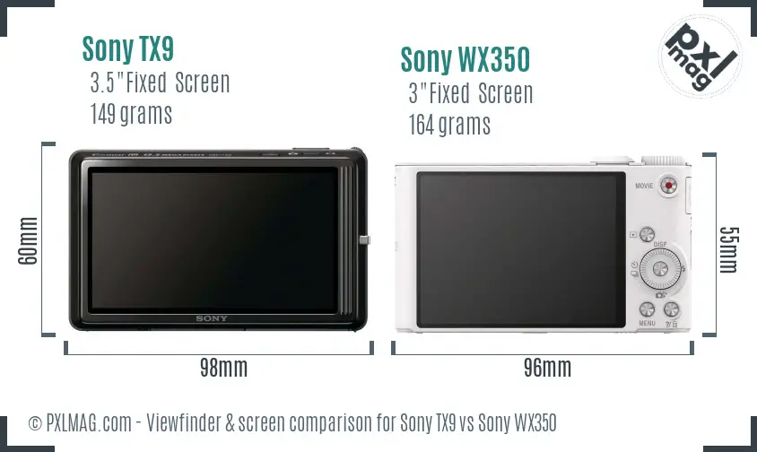 Sony TX9 vs Sony WX350 Screen and Viewfinder comparison