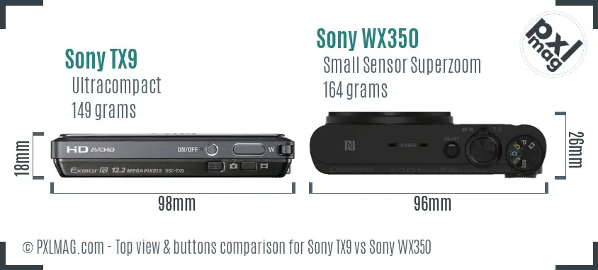 Sony TX9 vs Sony WX350 top view buttons comparison