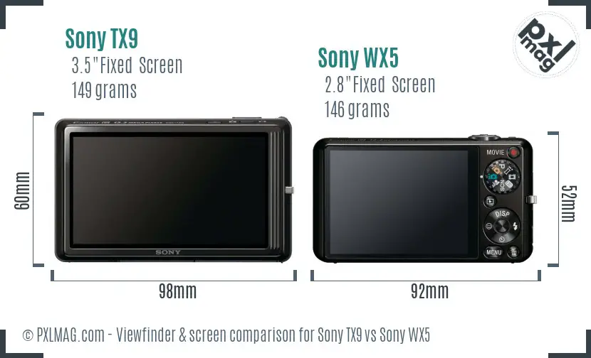 Sony TX9 vs Sony WX5 Screen and Viewfinder comparison