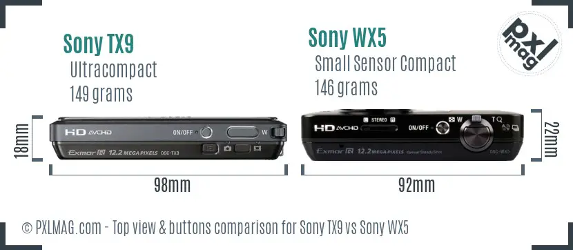 Sony TX9 vs Sony WX5 top view buttons comparison