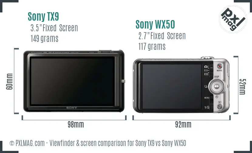 Sony TX9 vs Sony WX50 Screen and Viewfinder comparison